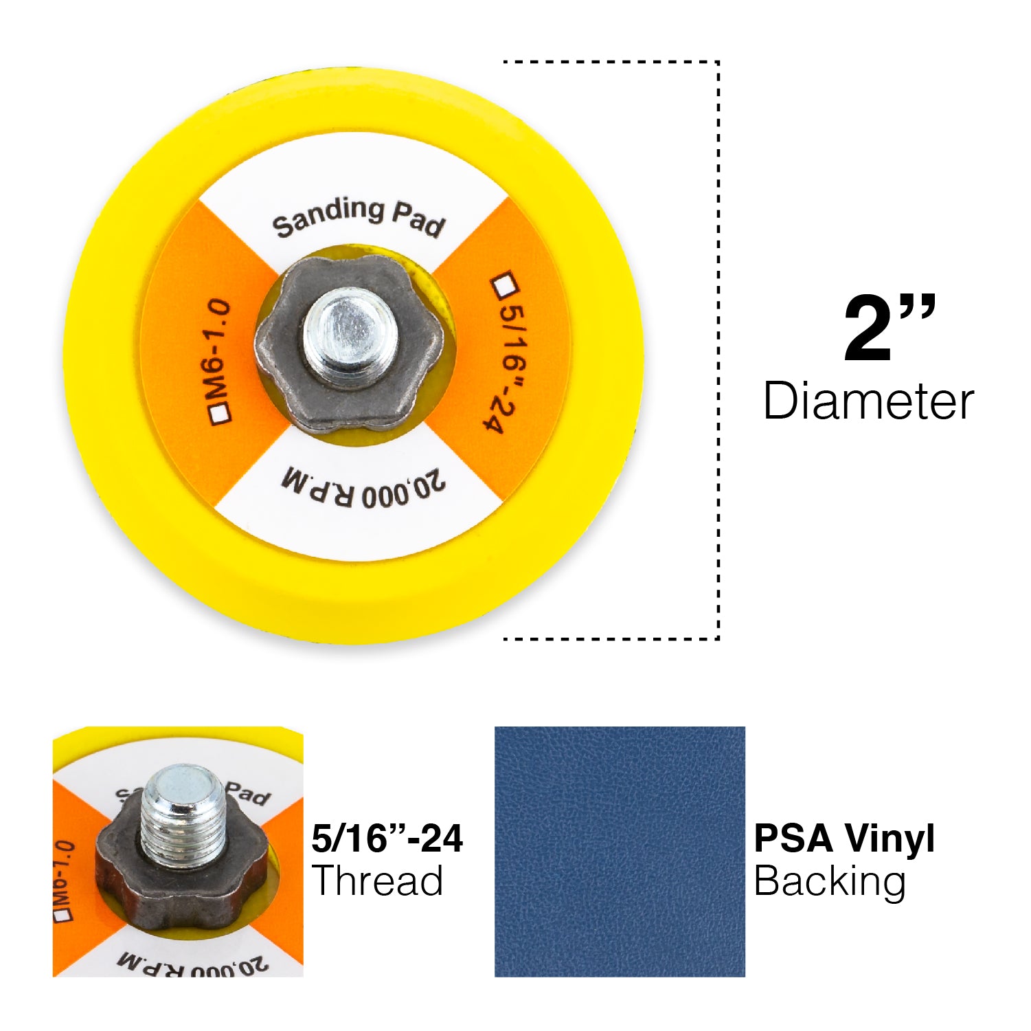 TGR 2" PSA Vinyl Sanding Polishing Backup Pad with 5/16"-24 Threads (6 Pack)