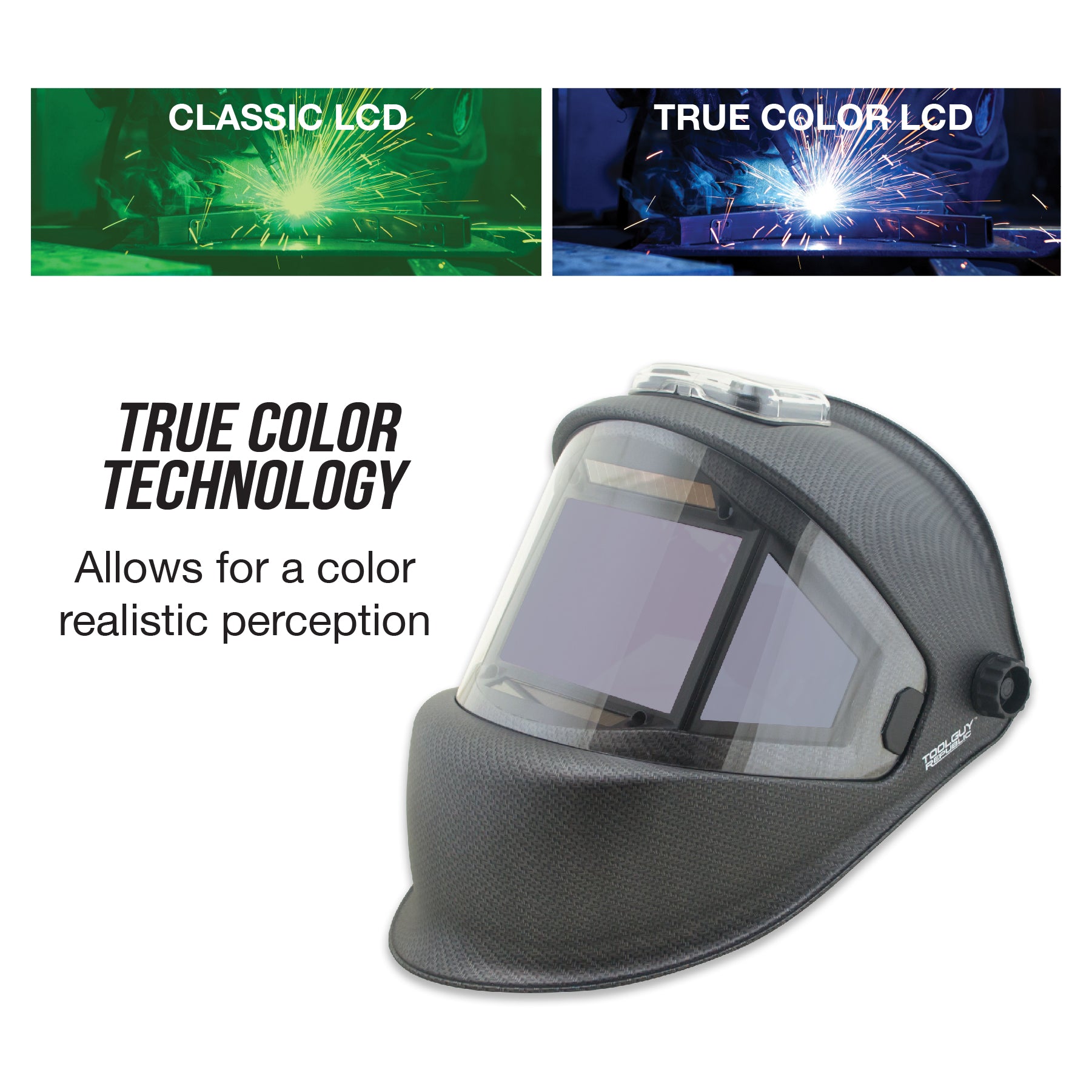 TGR Panoramic 180 View Solar Powered Auto Darkening Welding Helmet - True Color (Matte Carbon Fiber)